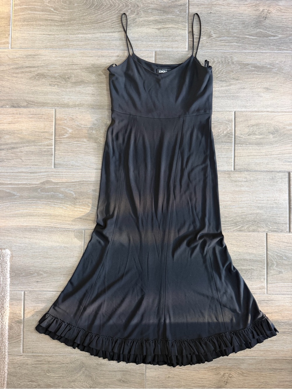 DKNY Black Spaghetti-Strap Maxi Dress with Ruffle Hem